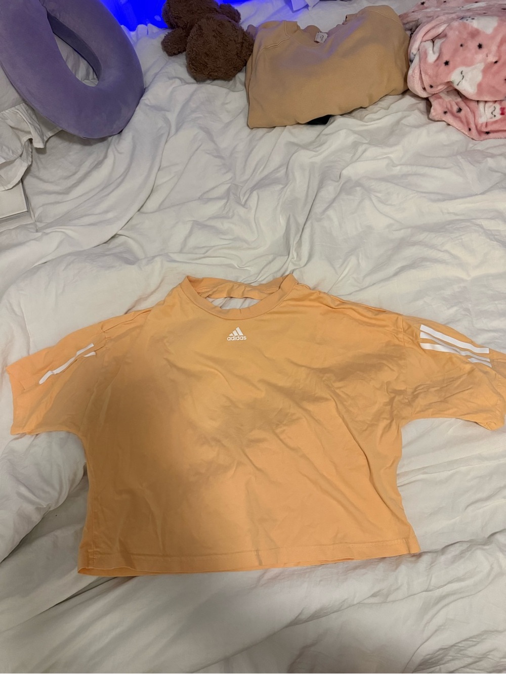 adidas Peach-Orange Short Sleeve Crop Tee with White Stripes